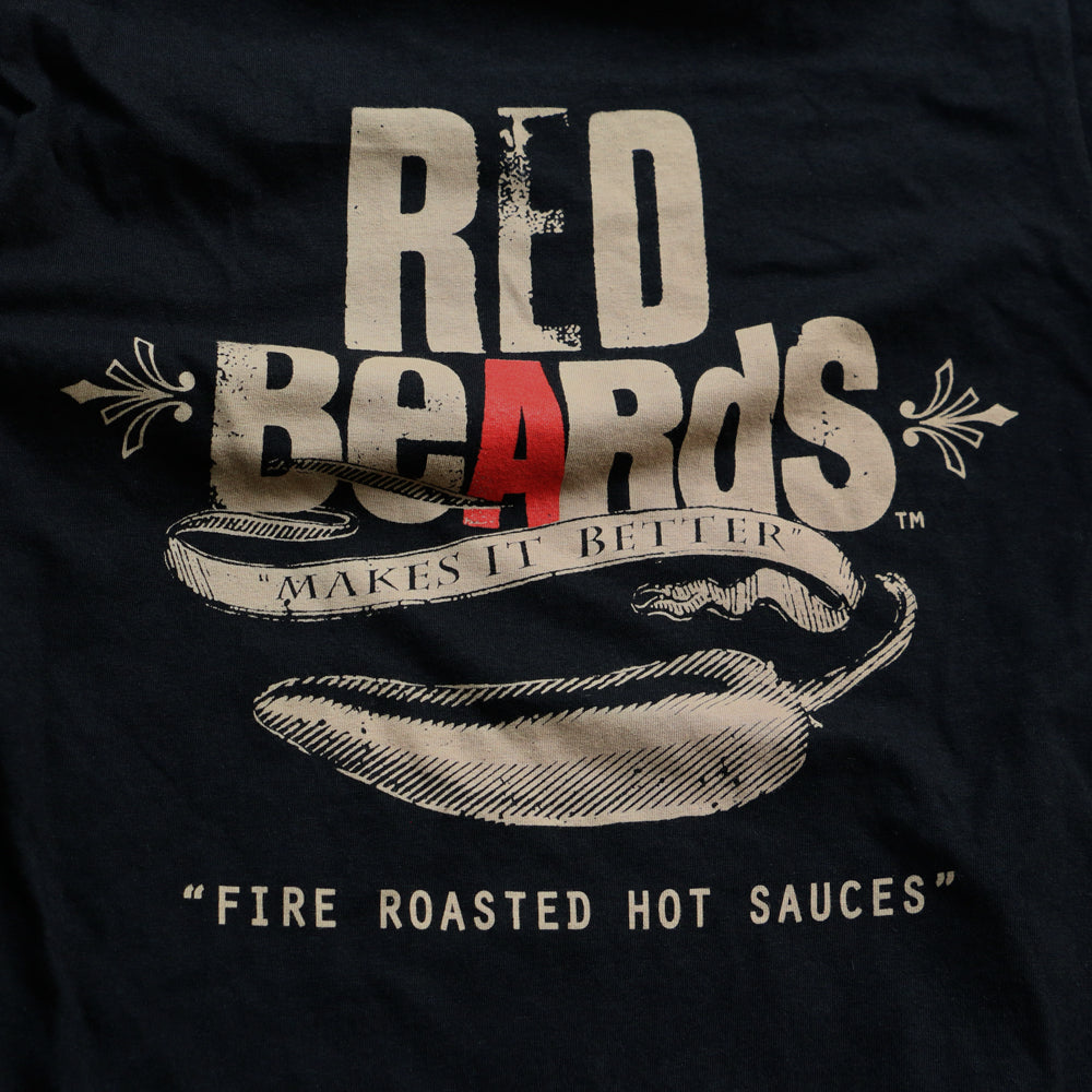 red and black sauce shirt